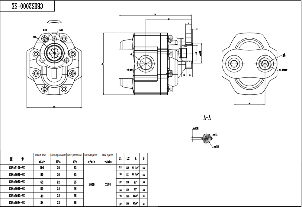 CBHST1-UNI-63 63 cm3/tr Pompe hydraulique à engrenages drawing image