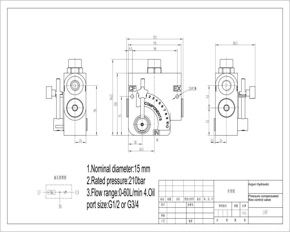 LKF60 Manuel 1 distributeur Soupape de contrôle de débit drawing image