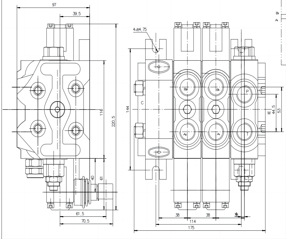 DCV60 Manuel 2 distributeurs Distributeur directionnel sectionnel drawing image