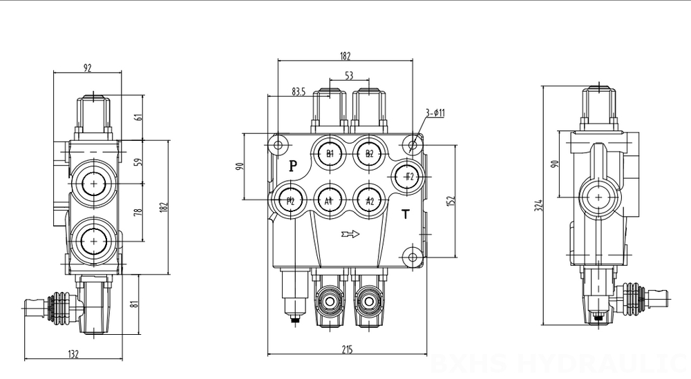 P120 Manuel 2 distributeurs Distributeur directionnel monobloc drawing image