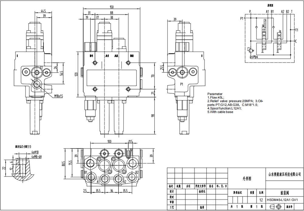 DM45 Câble 2 distributeurs Distributeur directionnel monobloc drawing image