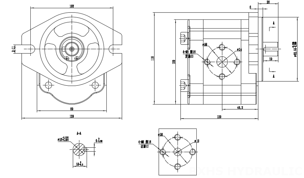 CBHS-FL304 4 cm³/tr Pompe hydraulique à engrenages drawing image