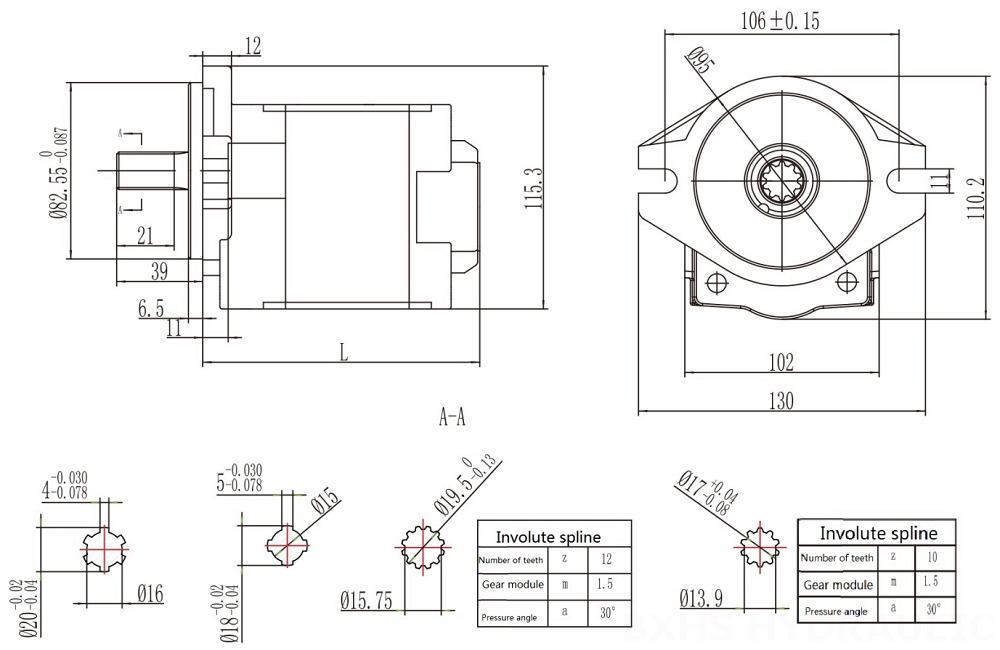 CBHS-F532 32 cm3/tr Pompe hydraulique à engrenages drawing image