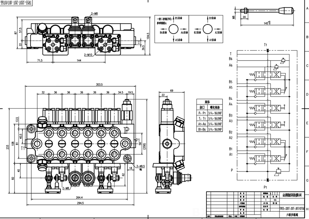 TR55 Manuel et manette 6 distributeurs Distributeur directionnel monobloc drawing image