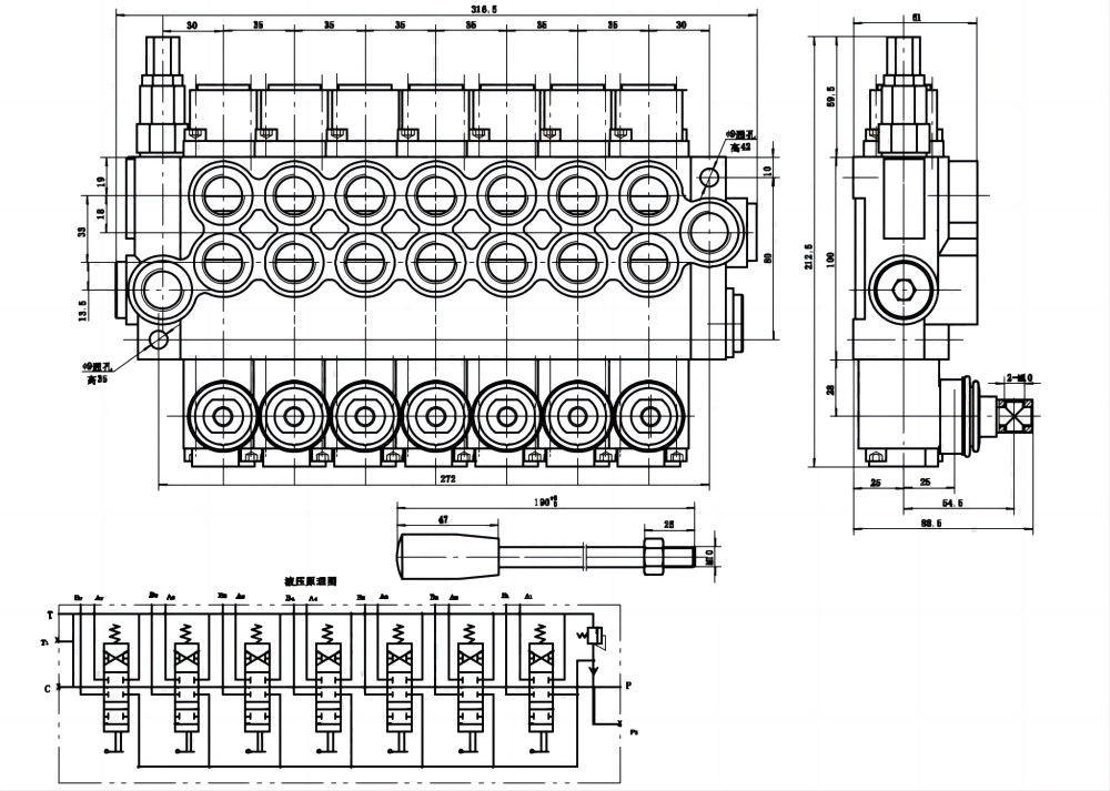 P40-U78 Manuel 7 distributeurs Distributeur directionnel monobloc drawing image