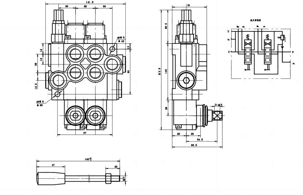 P40-G12-2OT Manuel 2 distributeurs Distributeur directionnel monobloc drawing image