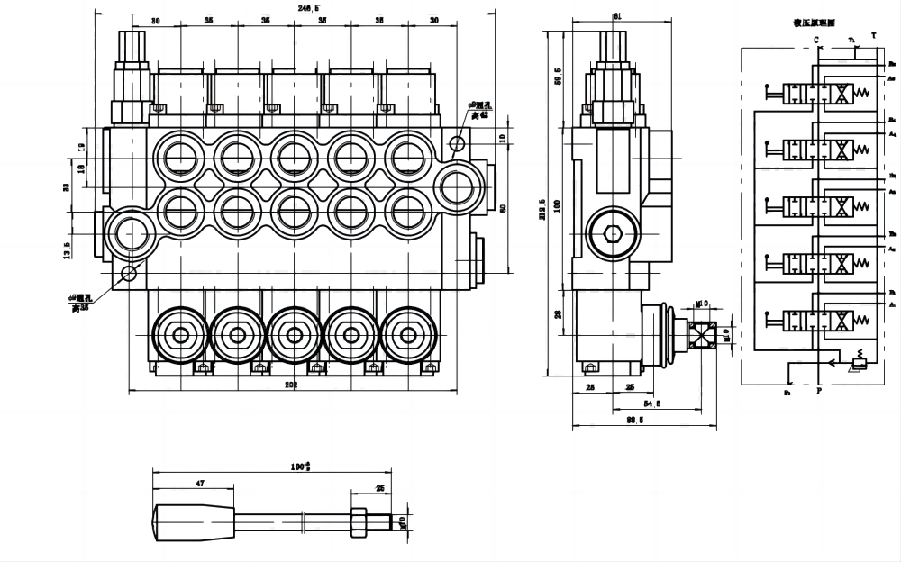 P40-U34-U78 Manuel 5 distributeurs Distributeur directionnel monobloc drawing image