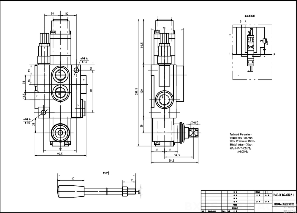 P80-G12-1OW Manuel 1 distributeur Distributeur directionnel monobloc drawing image