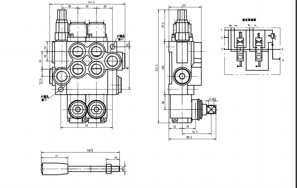 P40-U78-U34-OT-YW Manuel 2 distributeurs Distributeur directionnel monobloc drawing image