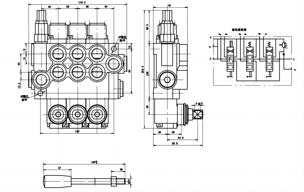 P40-U78-U34-2OT-YW Manuel 3 distributeurs Distributeur directionnel monobloc drawing image