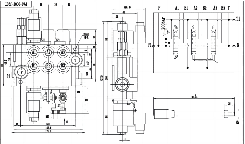 P40 Solénoïde et manette 3 distributeurs Distributeur directionnel monobloc drawing image