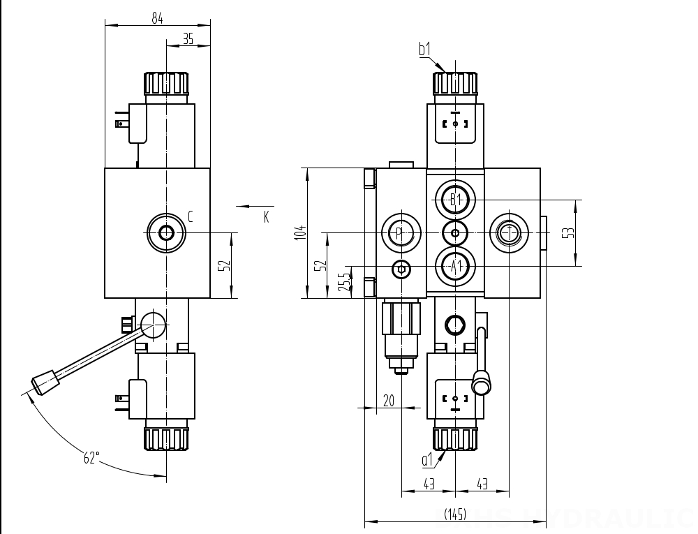 DCV58 Solénoïde 1 distributeur Distributeur directionnel sectionnel drawing image