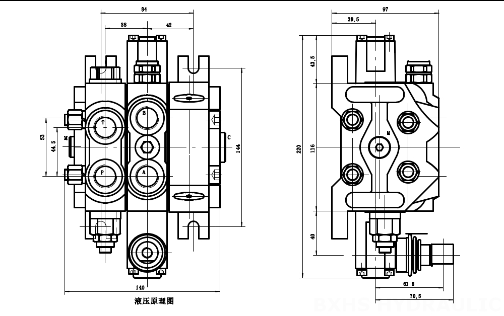 DCV60-G34 Hydraulique 1 distributeur Distributeur directionnel sectionnel drawing image