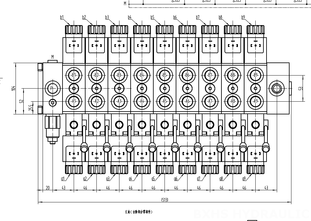 DCV58 Solénoïde 9 distributeurs Distributeur directionnel sectionnel drawing image