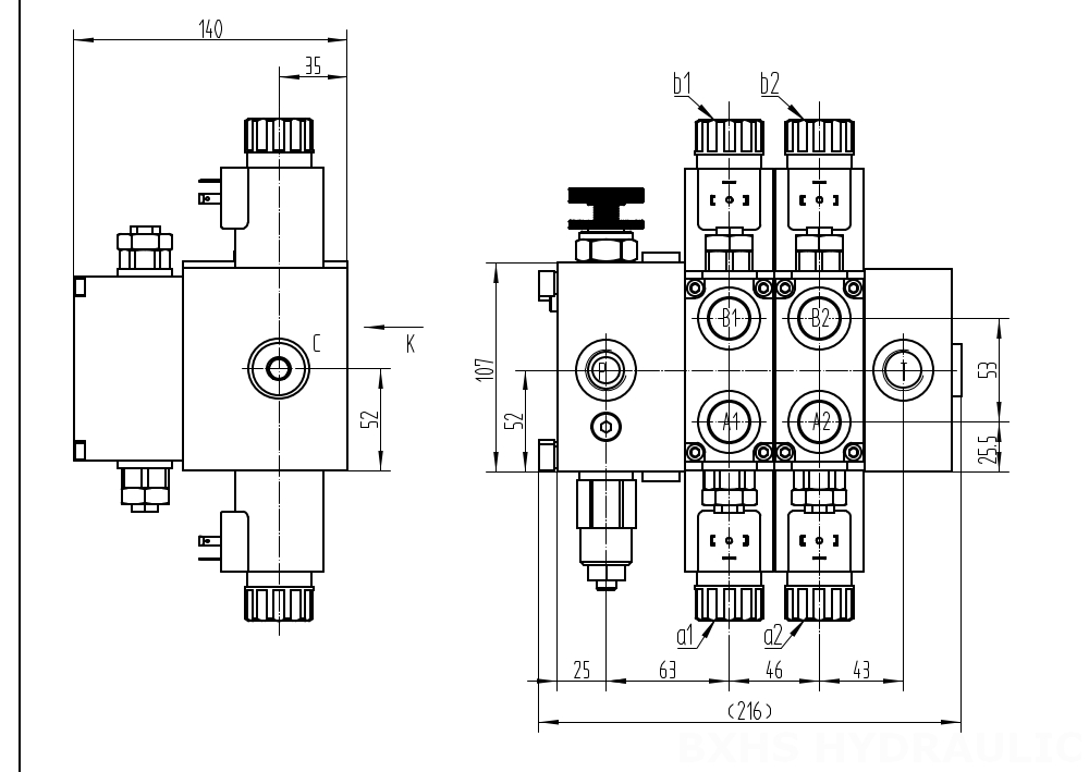 DCV58F Solénoïde 2 distributeurs Distributeur directionnel sectionnel drawing image