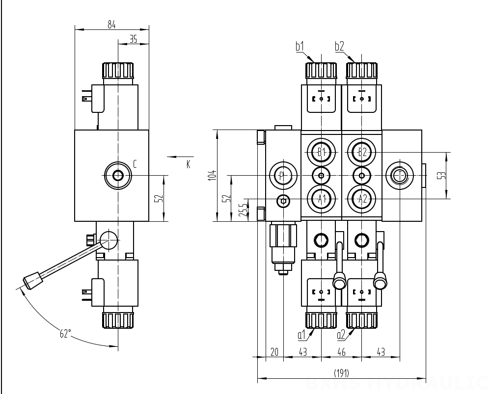 DCV58 Solénoïde 2 distributeurs Distributeur directionnel sectionnel drawing image