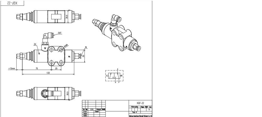 XQF-22A Pneumatique 1 distributeur Distributeur directionnel monobloc drawing image