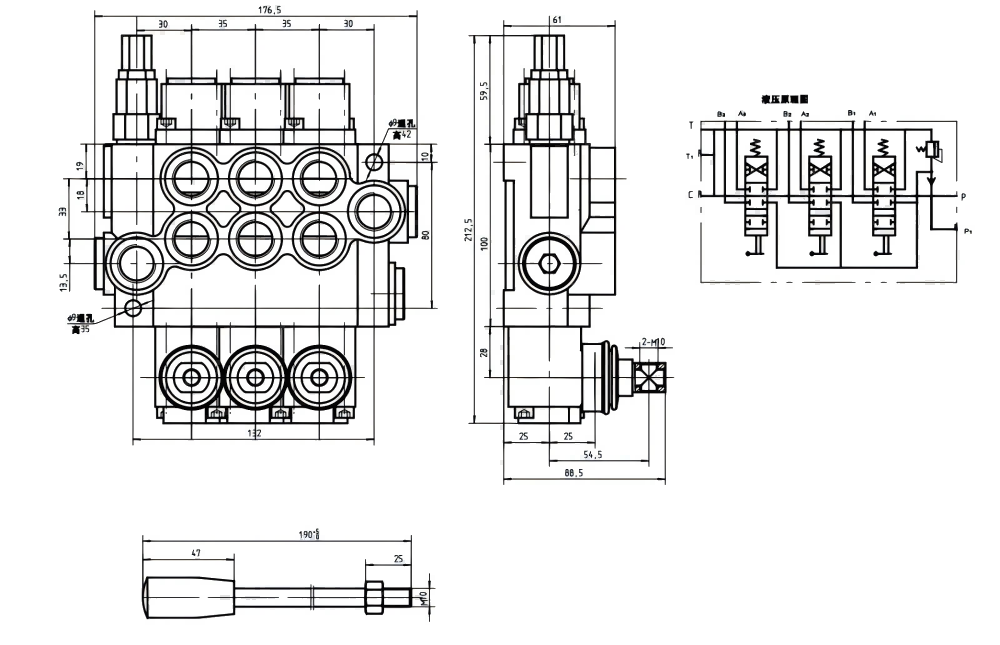 P40-G12 Manuel 3 distributeurs Distributeur directionnel monobloc drawing image