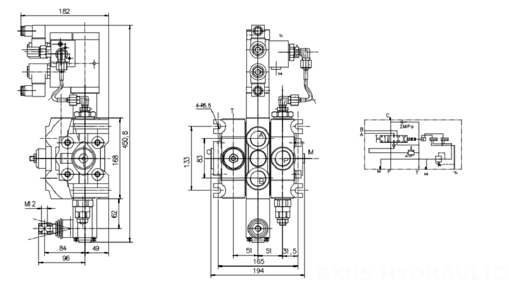 DCV200 Électro-hydraulique 1 distributeur Distributeur directionnel sectionnel drawing image