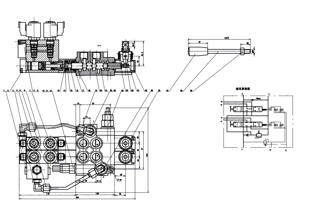 P40 Électro-hydraulique 2 distributeurs Distributeur directionnel monobloc drawing image