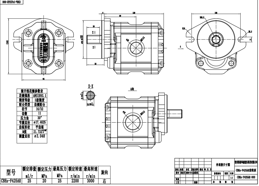 CBHS-F425 25 cm³/tr Pompe hydraulique à engrenages drawing image