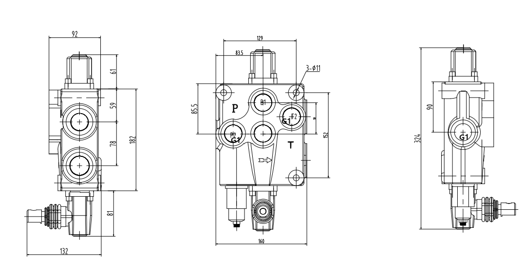 P120-G1 Manuel 1 distributeur Distributeur directionnel monobloc drawing image