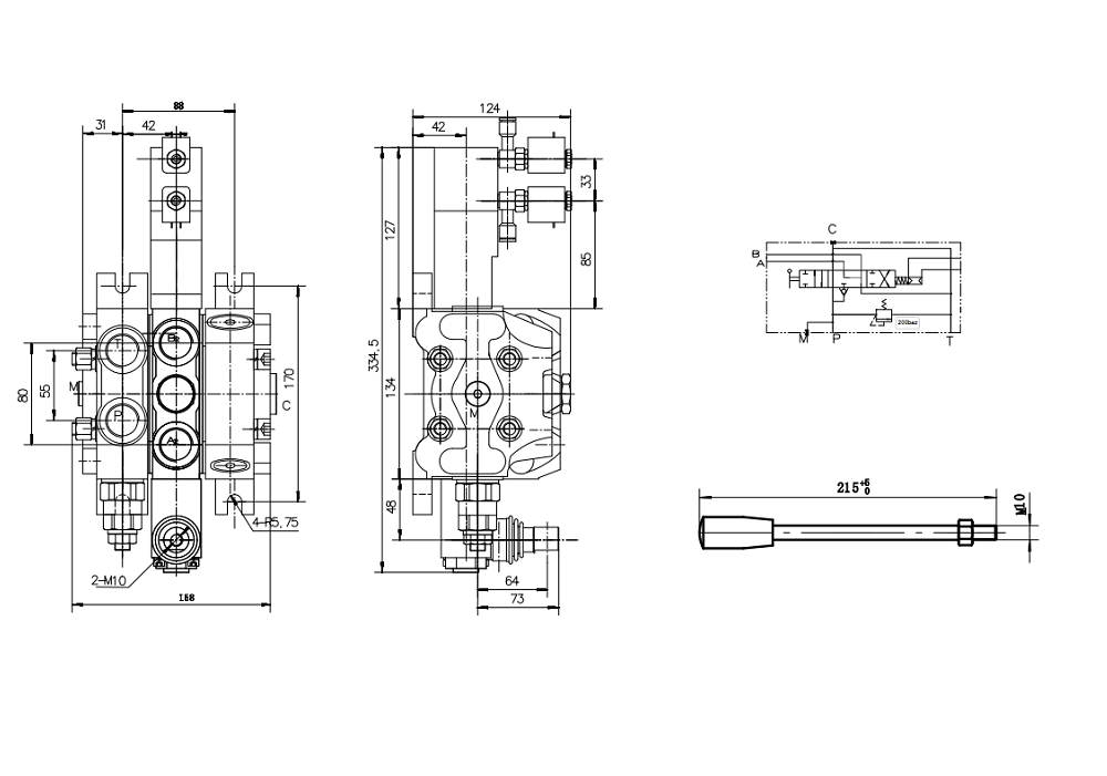 DCV100 Pneumatique 1 distributeur Distributeur directionnel sectionnel drawing image