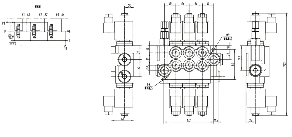 P40-DKL Solénoïde 3 distributeurs Distributeur directionnel monobloc drawing image