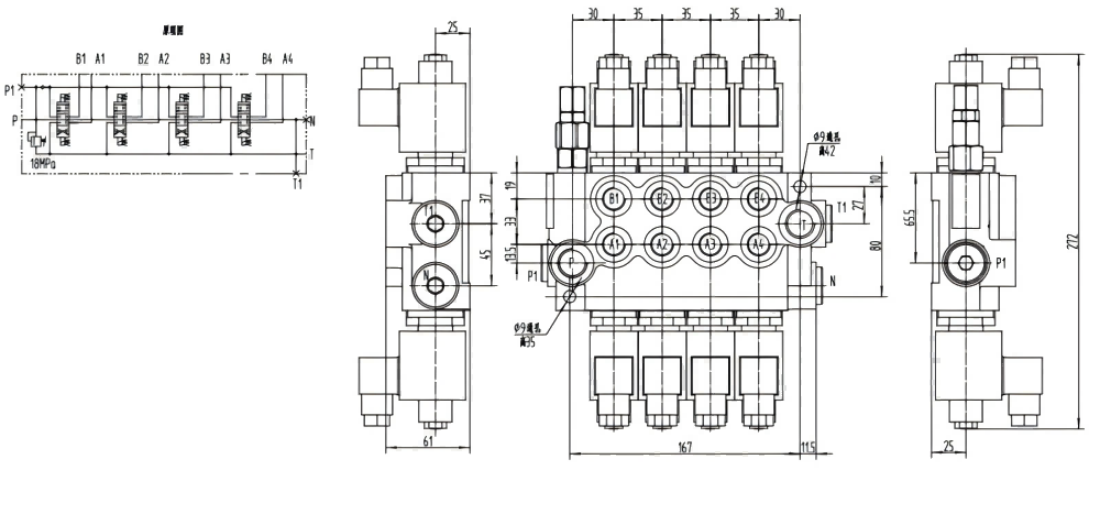 P40-DKL Solénoïde 4 distributeurs Distributeur directionnel monobloc drawing image