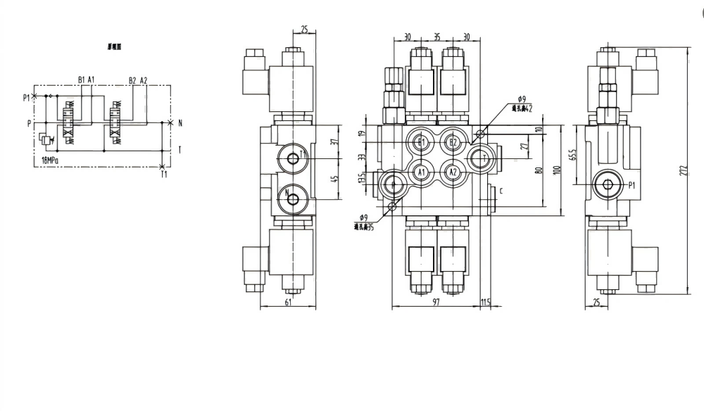 P40-DKL Solénoïde 2 distributeurs Distributeur directionnel monobloc drawing image