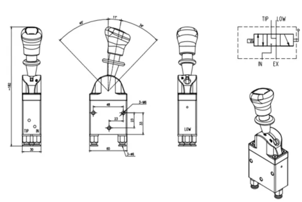 BKQF34B-C Pneumatique 1 distributeur Vanne de commande pneumatique drawing image