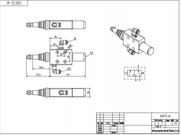 XQF-22W Pneumatique 1 distributeur Vanne directionnelle monobloc drawing image
