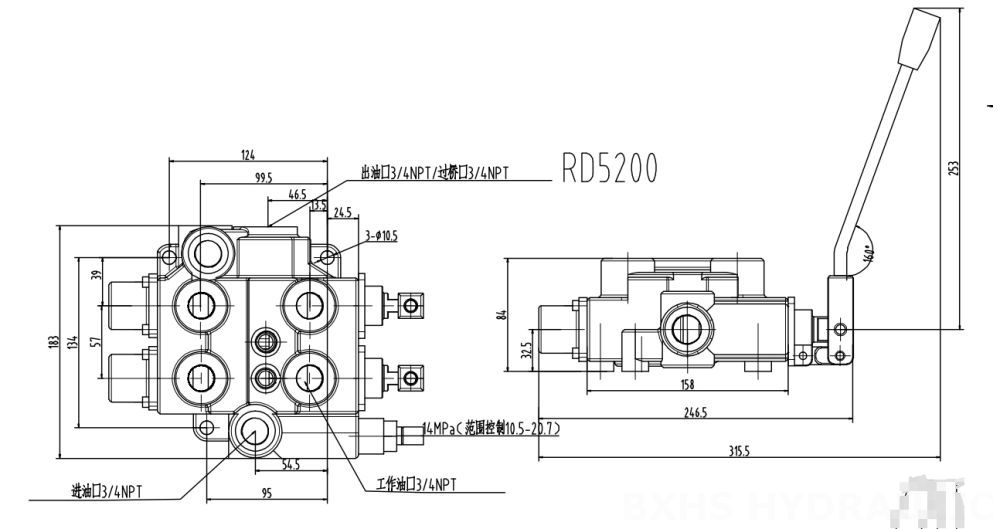 RD5200-OU2 Manuel 2 distributeurs Vanne de Contrôle Hydraulique drawing image