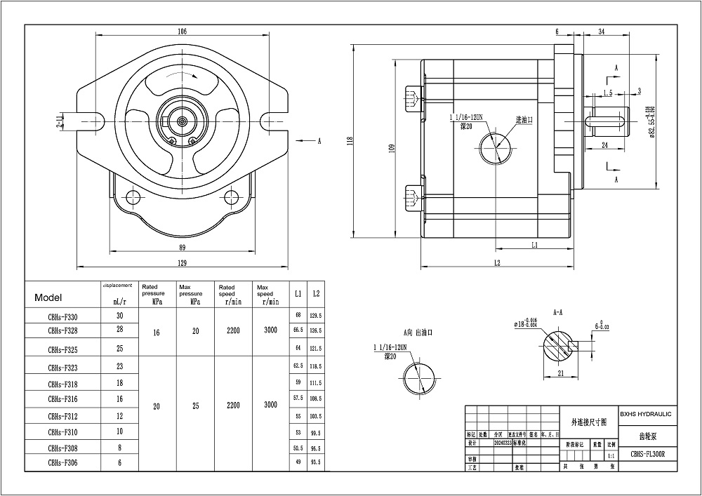 CBHS-F316 Déplacement par tour Pompe hydraulique à engrenages drawing image