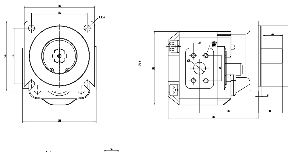 JHP2063 63 cm3/tr Pompe hydraulique à engrenages drawing image