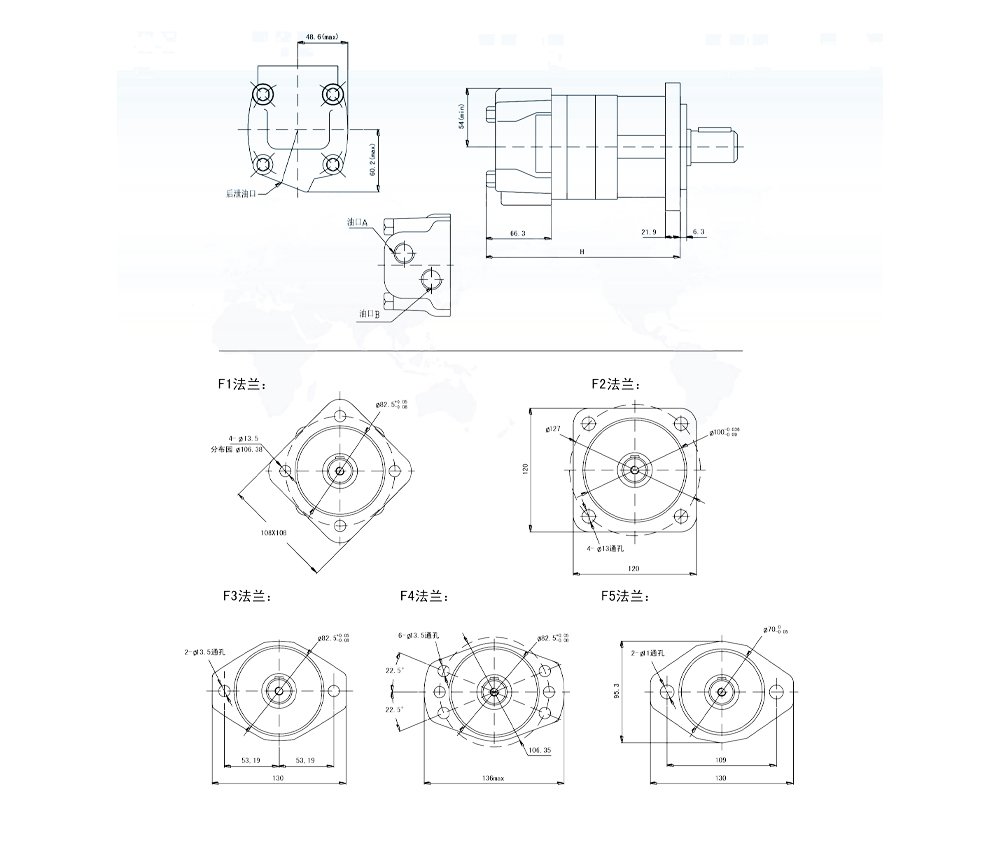 Moteur Hydraulique Cycloïdal BM5 80 cm³/tr 75 L/min Moteur Hydraulique drawing image
