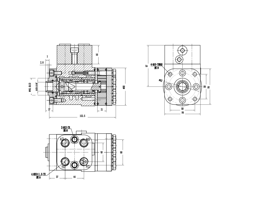 BZZ1-E160B 160 ml/tr 12 L/min Unité de direction drawing image