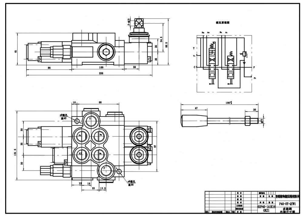 P40A Manuel 2 distributeurs Vanne directionnelle monobloc drawing image
