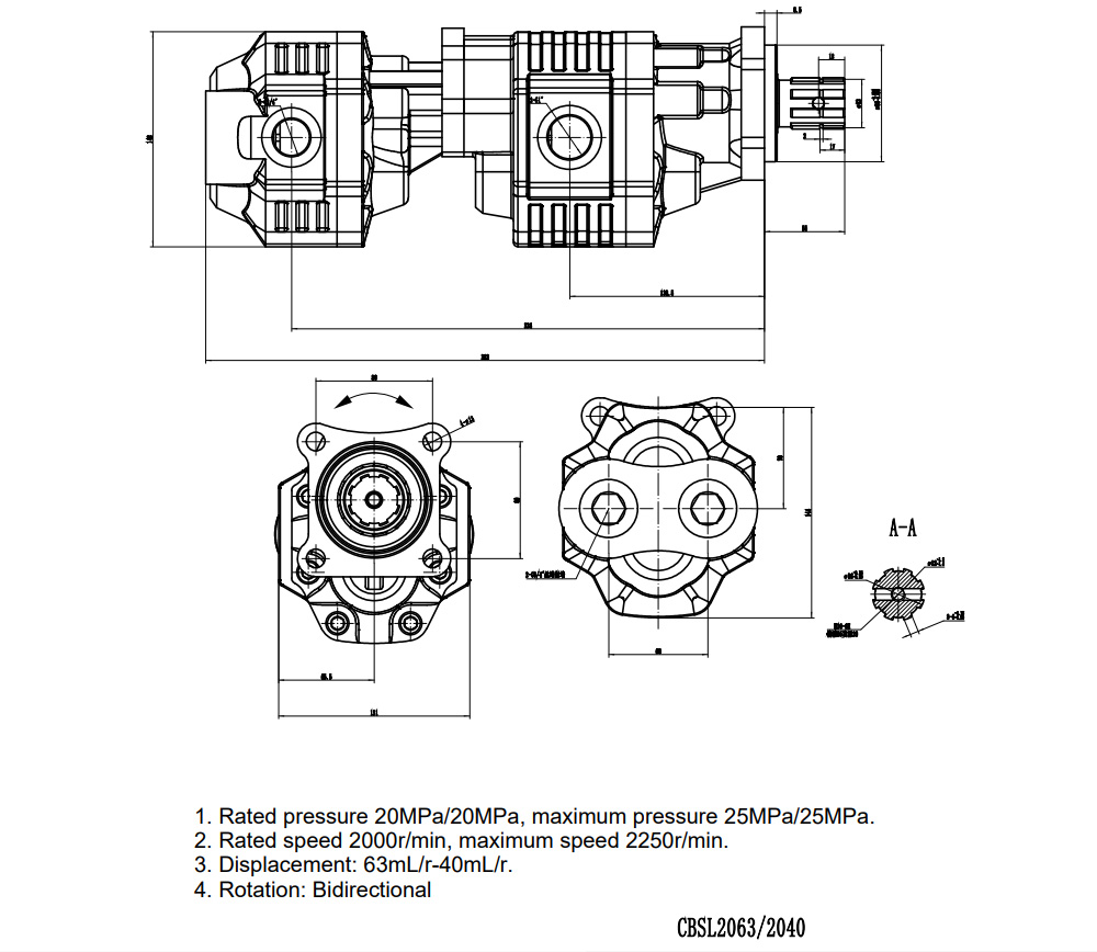 CBSL-2063-2040 63 cm3/tr 20 MPa (2900 psi) Pompe hydraulique à engrenages drawing image