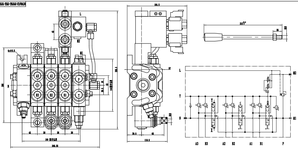 DCV60 Électro-hydraulique 3 distributeurs Distributeur directionnel sectionnel drawing image