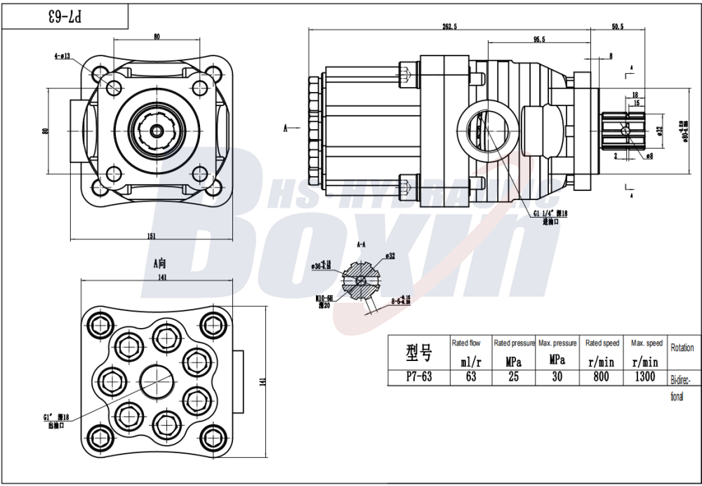 P7-63-GRAY 63 cc/tr 25 MPa (3625 psi) Pompe hydraulique à pistons drawing image
