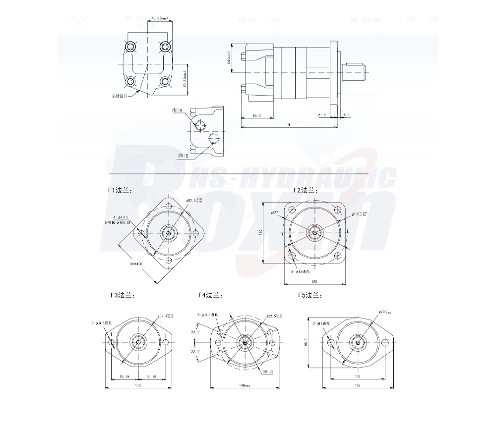 Moteur hydraulique BM5 avec valve directionnelle manuelle 160 cc/tr 75 L/min Moteur Hydraulique drawing image