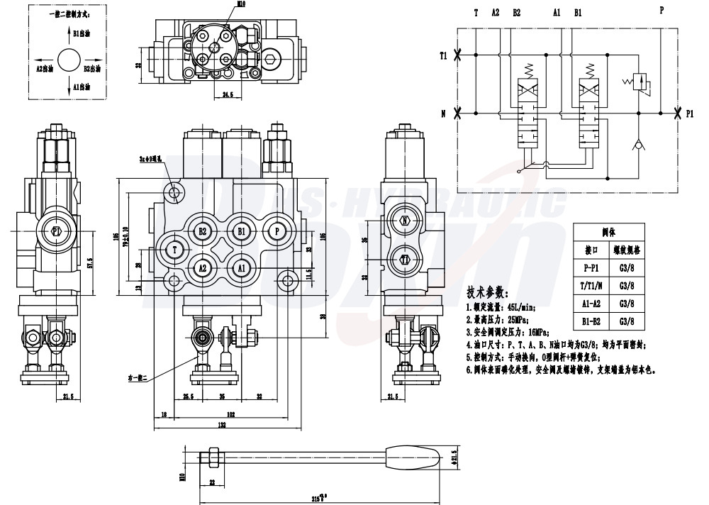 HS45 Manette 2 tiroirs Vanne directionnelle monobloc drawing image