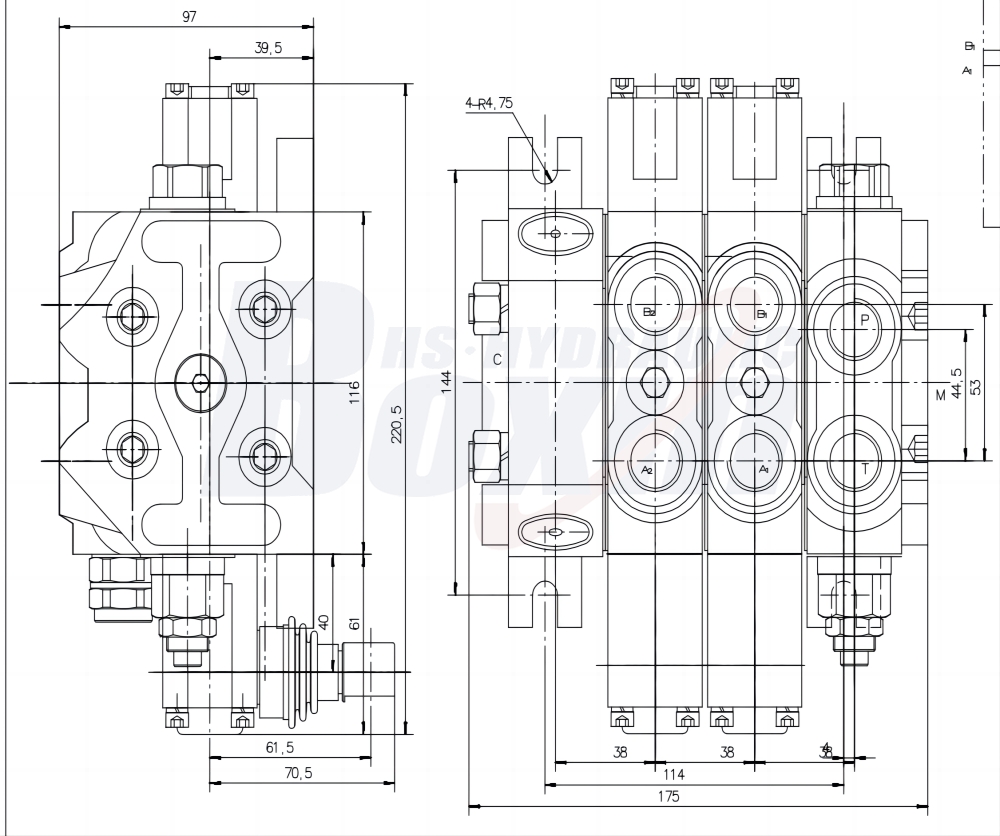 DCV60-FZJ Manuel 2 tiroirs Distributeur directionnel sectionnel drawing image
