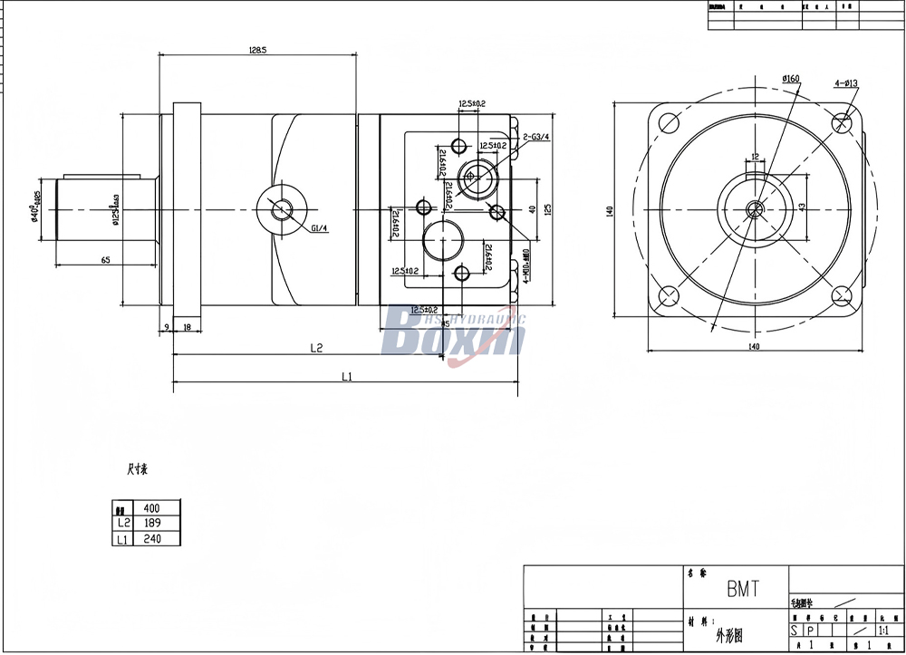 BMT400 400 cc/r 125 L/min Moteur Hydraulique drawing image