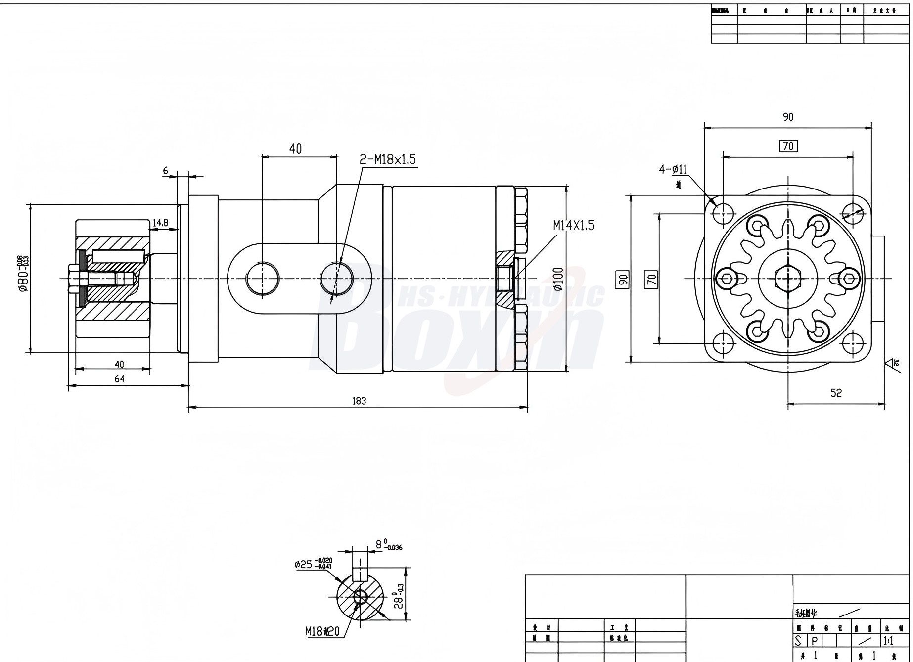 Moteur hydraulique à cycloïde BMR-2 63 cc/tr 53 L/min Moteur Hydraulique drawing image